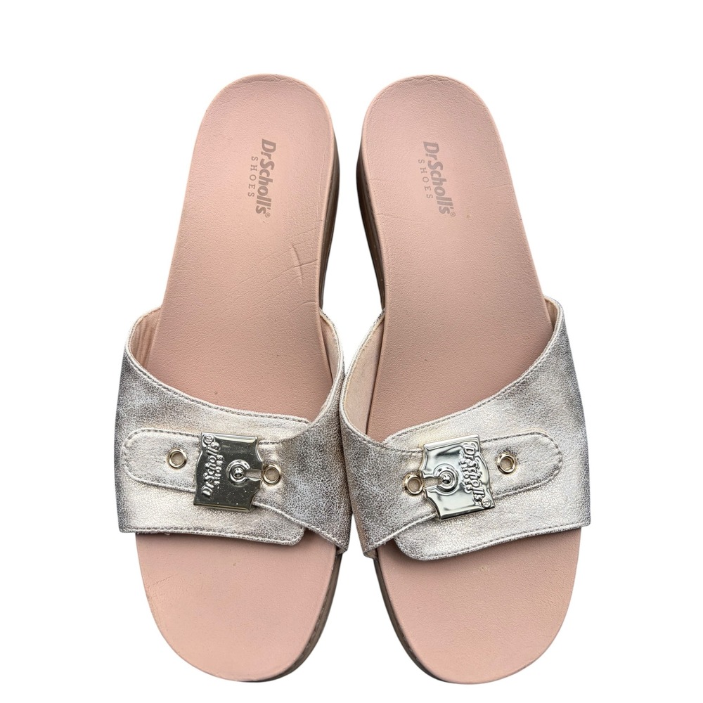 Dr. Scholls Island Icon Metallic Champagne Gold Platform Slide Sandals  W 10M